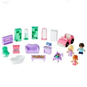 Kid Connection Doll House Play Set 20 Pieces Family Dolls Furniture Accessories